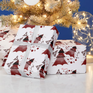 Red Christmas Trees Pattern Wrapping Paper