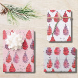Red Christmas Trees Wrapping Paper Sheet<br><div class="desc">This charming Christmas wrapping paper is decorated with whimsical watercolor Christmas Trees in shades of red and purple on white,  blush or grey backgrounds.
Original Watercolor © Michele Davies.</div>