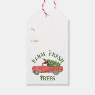 Red Christmas Truck Farm Fresh Trees Gift Tags