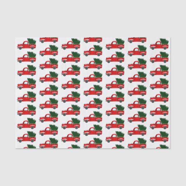 Red Christmas Truck Rustic Christmas Holiday Party Tissue Paper (Front)