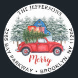 Red Christmas Truck & Snowman Return Address Label<br><div class="desc">Red Christmas Truck & Snowman Return Address Label.</div>