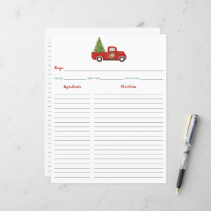 Red Christmas Truck & Tree Recipe Binder Insert