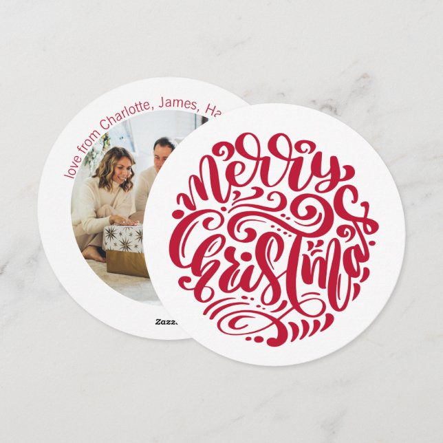 Red Christmas Typography Personalized Photo Holiday Card (Front/Back)