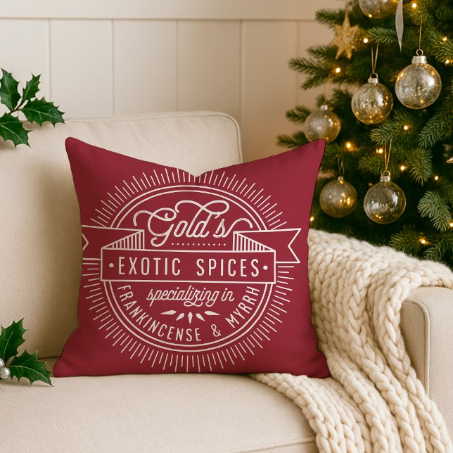 Red Christmas Vintage Logo Grainsack Style Throw Pillow (Creator Uploaded)
