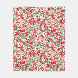 Red Christmas watercolor pattern  Fleece Blanket