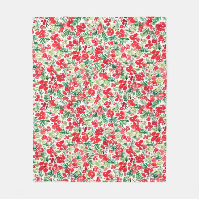 Red Christmas watercolor pattern  Fleece Blanket (Front)
