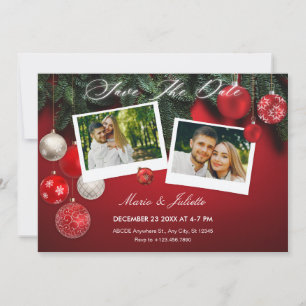 Red Christmas wedding Photo Collage Save The Date