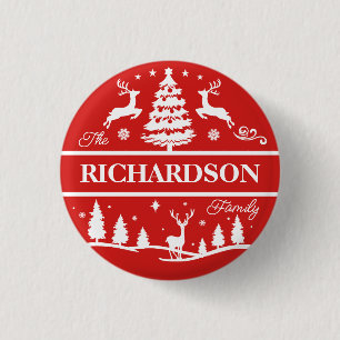 Red Christmas White Family Name Personalized Name 1 Inch Round Button