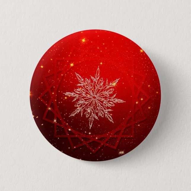 Red christmas white snow 2 inch round button (Front)