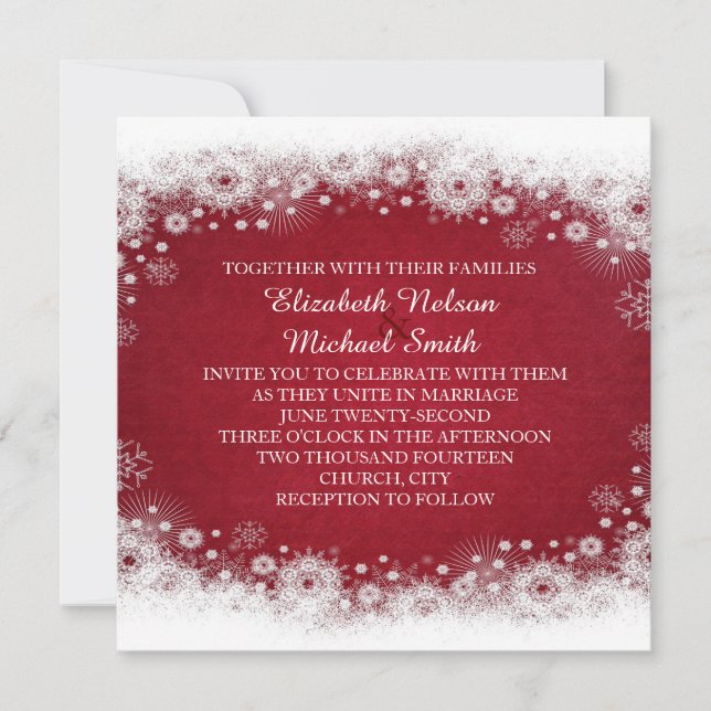 Red Christmas White Snowflakes Wedding Invitation (Devant)