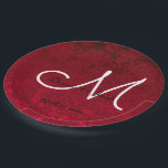 Red Christmas Winter Wedding Reception Monogram Paper Plate<br><div class="desc">Red Christmas winter wedding reception decor. Floral monogram pattern custom paper plates. Classy,  chic,  elegant,  modern,  trendy,  stylish,  beautiful succulent metallic. To change the typography,  click on edit design. Image copyright Marg Seregelyi Photography.</div>