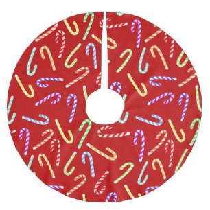 Red Christmas with Colourful Candy Canes Brushed Polyester Tree Skirt