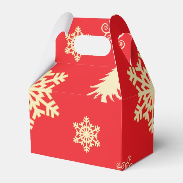 Red Christmas with Cream Snowflakes Favor Box (Back Side)
