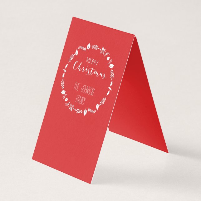 Red Christmas With White Leaves Decor Folded Card (Back)