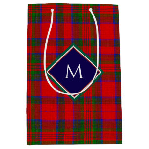 Red Christmas Wool Texture Plaid with Monogram Medium Gift Bag