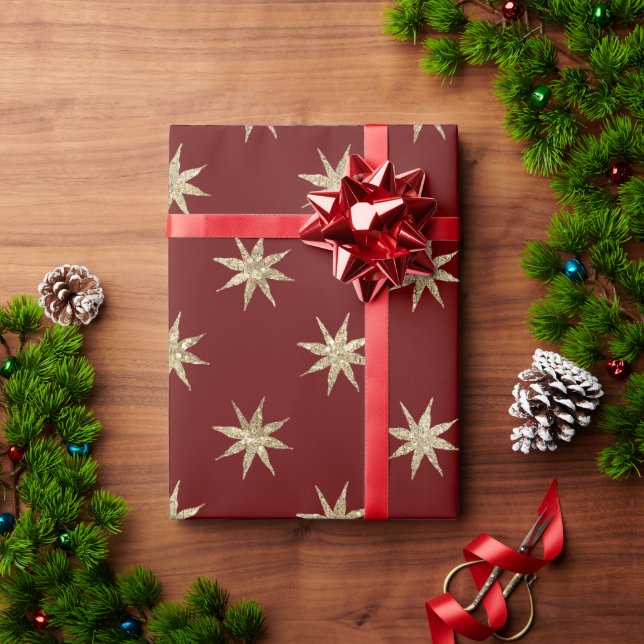 Red Christmas Wrapping Paper with Gold Star Patter (Holiday Gift)