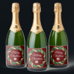 Red Christmas Wreath Custom Company Logo Party Sparkling Wine Label<br><div class="desc">This beautiful company Christmas champagne label is custom made with your business logo within a festive holly berry wreath with gold garland wrapping on a red background. Contemporary holiday labels for your client or corporate employee presents.</div>