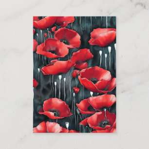 Red Chrome Black Ink Flow Poppies 3D Floral 8k Res Business Card