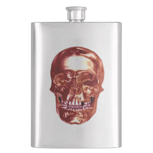Red Chrome Skull Flask