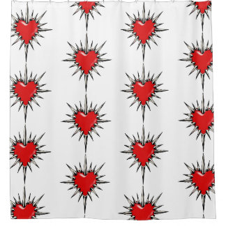 Red Chrome Spiked Heart Shower Curtain