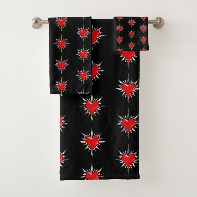 Red Chrome Spiked Heart Sigil Towel Set (Insitu)