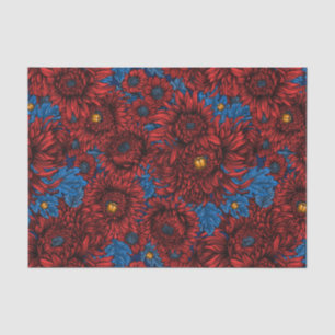 Red chrysanthemum flowers and orange beetles tissue paper