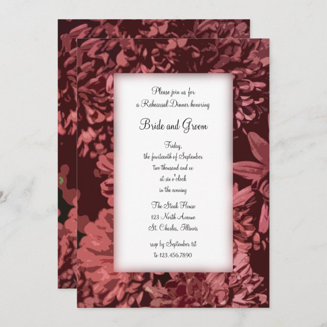 Red Chrysanthemum Flowers Wedding Rehearsal Dinner Invitation (Front/Back)