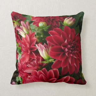 Red Chrysanthemum pilliow with green back Throw Pillow