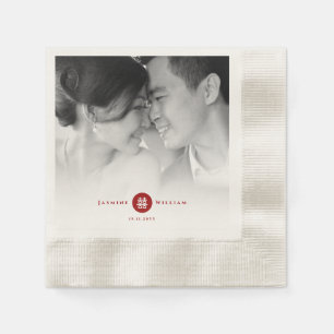 Red Circle Double Happiness Chinese Wedding Photo Napkin