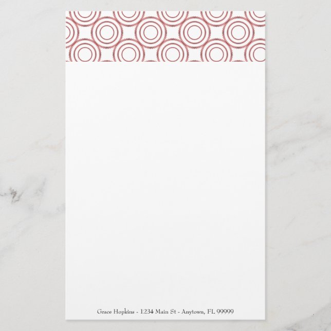 Red Circle Pattern Personalize Stationery (Front)