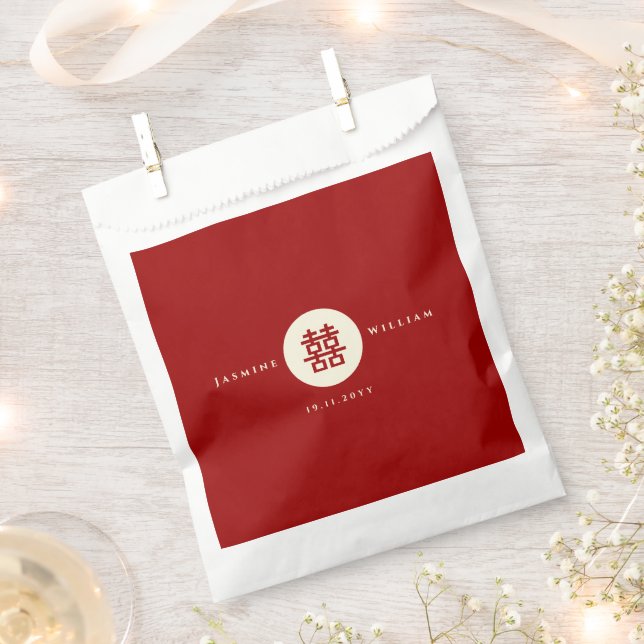 Red Circle Simple Double Happiness Chinese Wedding Favour Bag (Clipped)