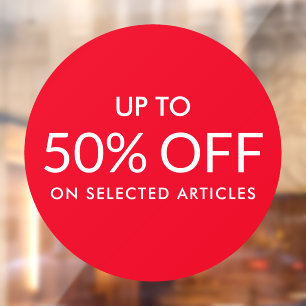 Red circle Up to custom % sale sign window cling