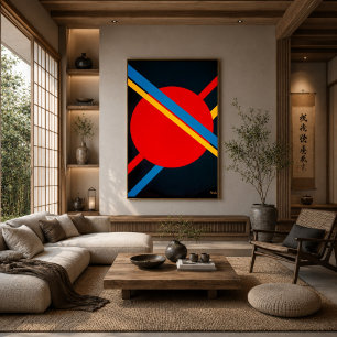 Red Circle with Blue and Yellow Diagonals Bauhaus Poster