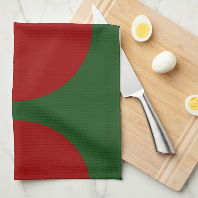 Red Circles on Green Kitchen Towel (Quarter Fold)