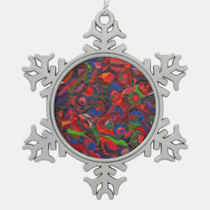Red circles snowflake pewter christmas ornament