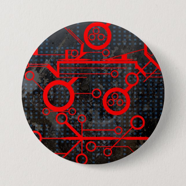 Red Circuit 3 Inch Round Button (Front)