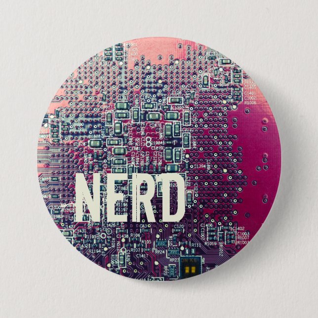 Red circuit board nerd retro design 3 inch round button (Front)