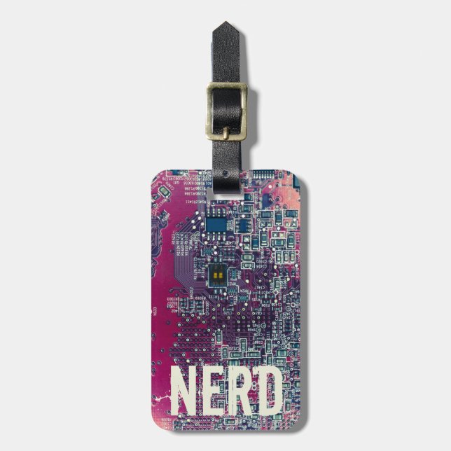 Red circuit board nerd retro design luggage tag (Front Vertical)