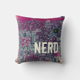 Red circuit board nerd retro design throw pillow
