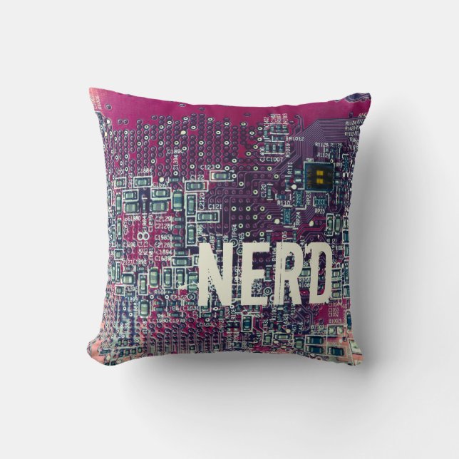 Red circuit board nerd retro design throw pillow (Front)