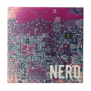 Red circuit board nerd retro design tile