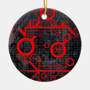 Red Circuit Ceramic Ornament