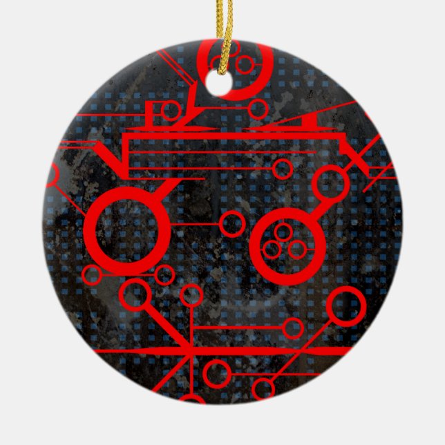 Red Circuit Ceramic Ornament (Front)