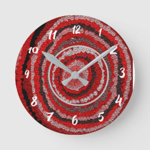 Red Circular Designer Pattern Round Clock