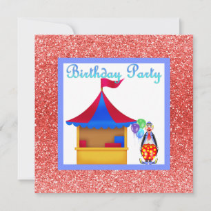 RED CIRCUS FUN GLITTER PARTY INVITATION NEW