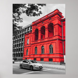 Red City Building Minimalist Photography Poster