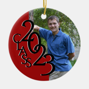 Red Class 2023 Graduation Photo Ceramic Ornament
