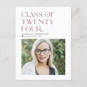 Red Class of 2024 Modern Minimalist Graduation Postcard