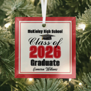 Red Class of 2026 Graduation Custom Christmas Glass Ornament