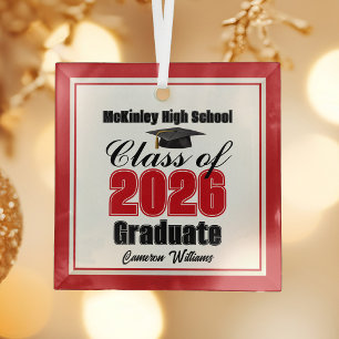 Red Class of 2026 Graduation Custom Christmas Glass Ornament